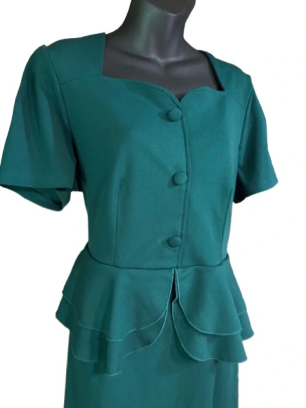Aisize Reproduction Women's 1940s Vintage Square Peplum Bodycon Dress - Picture 5 of 14